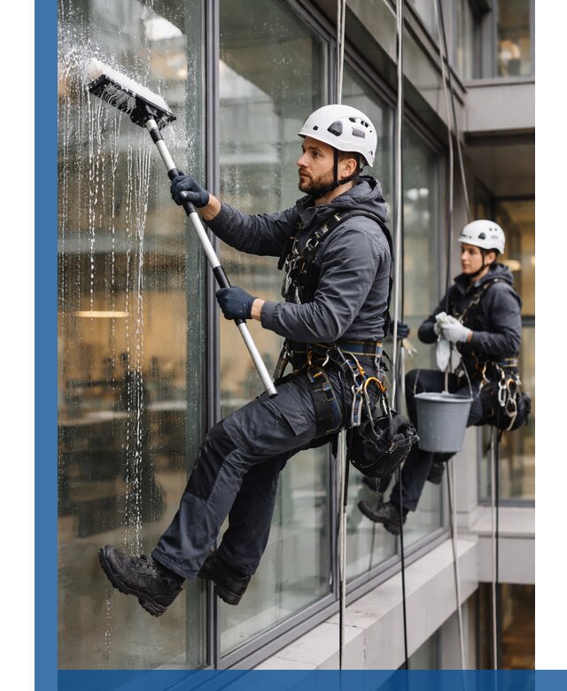 Профессиональная мойка витражей промышленными альпинистами в Дивногорске