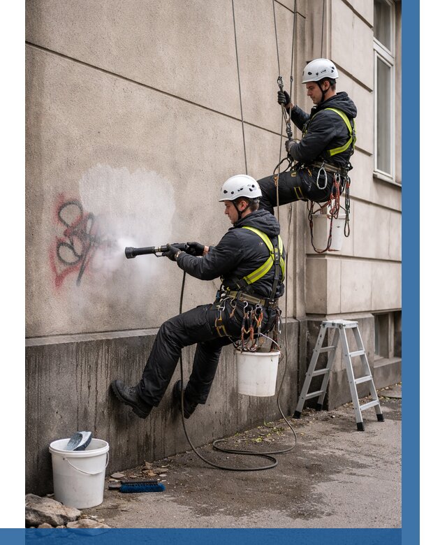 Удаление граффити с фасада в Дивногорске от 4550 р. | ВЫСОТНИК-Двн