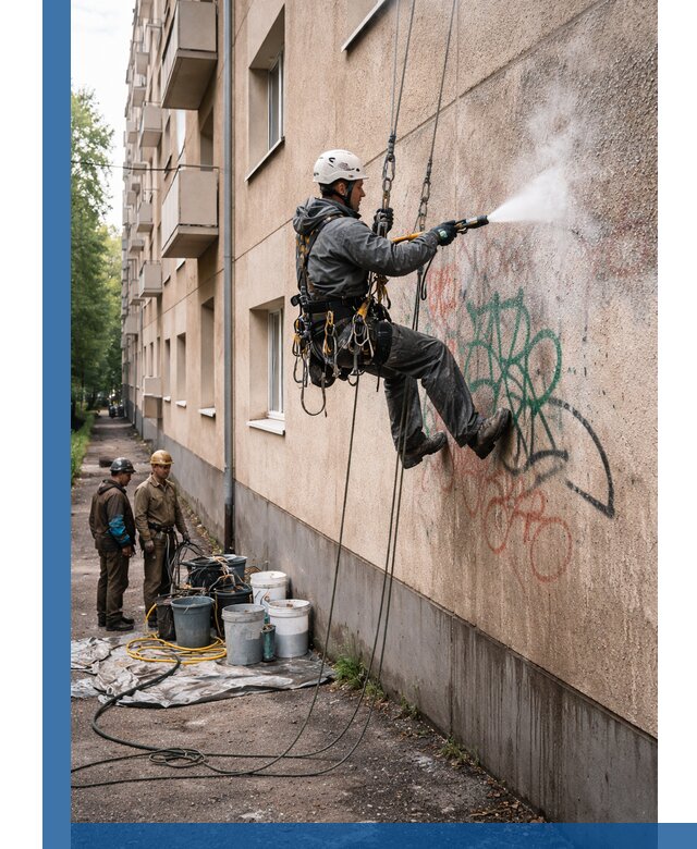 Удаление граффити с фасада в Дивногорске без следов и повреждений