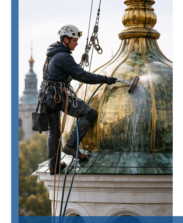 Профессиональная мойка куполов и шпилей высотными альпинистами в Дивногорске