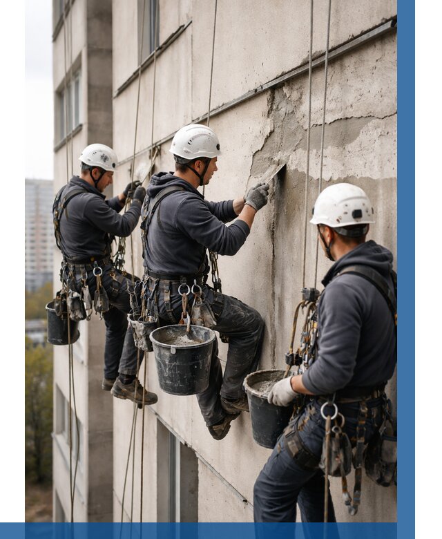 Ремонт бетонных элементов фасада в Дивногорске от 2528 р. | ВЫСОТНИК-Двн