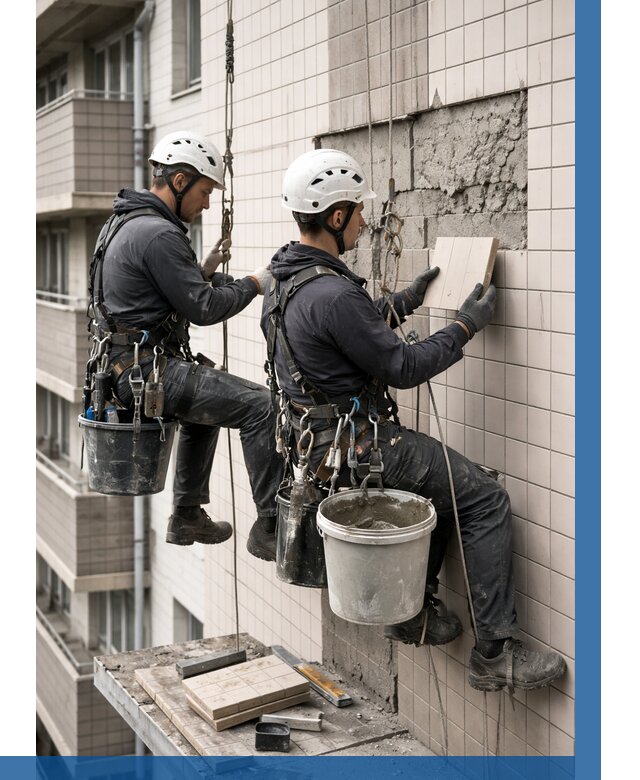 Ремонт облицовки фасада плиткой в Дивногорске от 1820 р. | ВЫСОТНИК-Двн