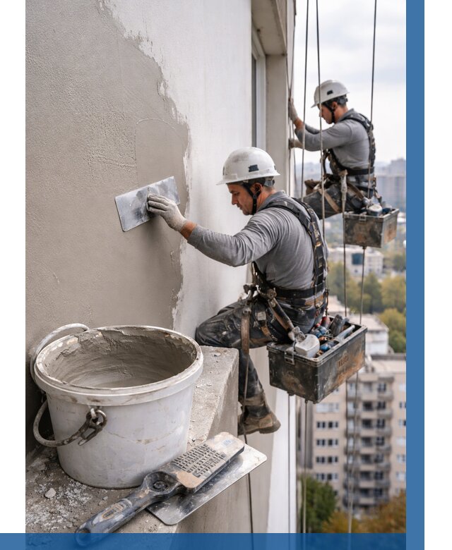 Шпаклевка фасада на высоте в Дивногорске от 708 р. | ВЫСОТНИК-Двн