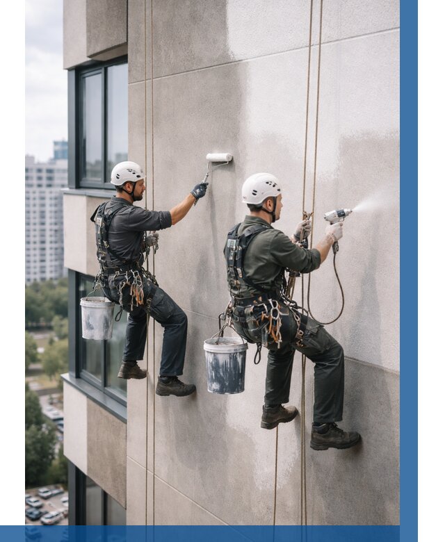 Покраска фасада альпинистами в Дивногорске от 303 р. | ВЫСОТНИК-Двн