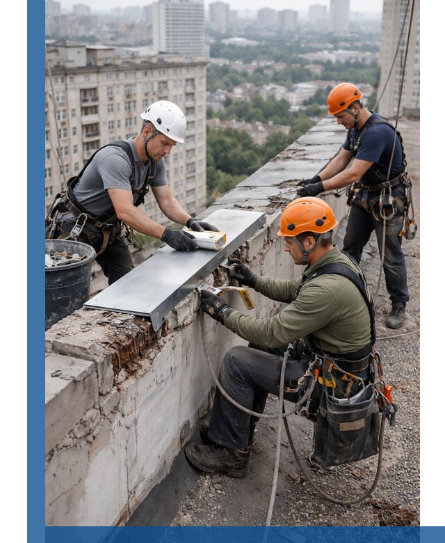 Ремонт парапета на кровле в Дивногорске, высотные работы с гарантией