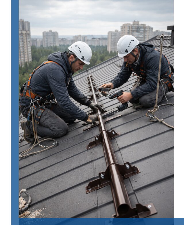 Монтаж снегозадержателей на кровле зданий в Дивногорске под ключ