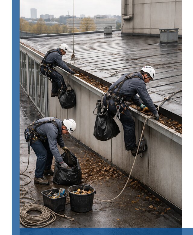 Очистка кровли по периметру в Дивногорске силами промышленных альпинистов