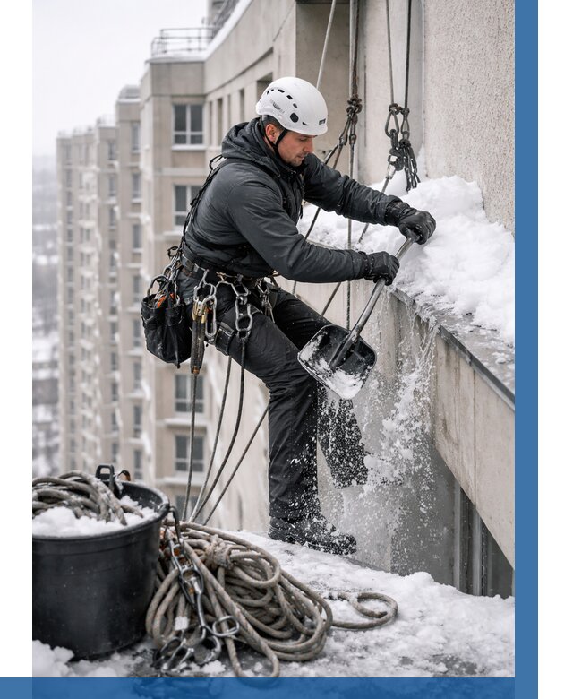 Очистка карнизов от снега в Дивногорске от 303 р. | ВЫСОТНИК-Двн