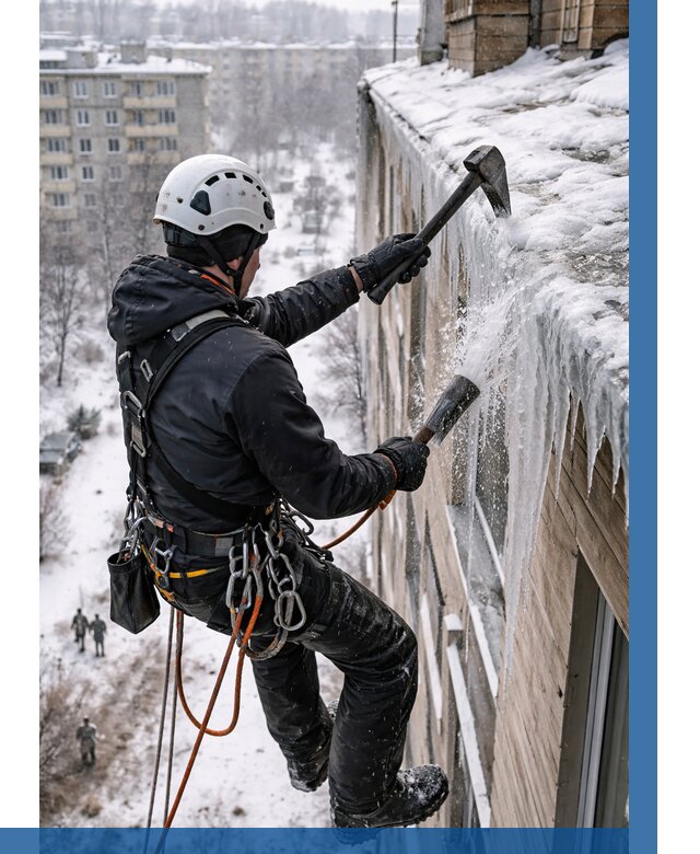 Сбивание сосулек с крыши в Дивногорске по цене от 4550 р. | ВЫСОТНИК-Двн