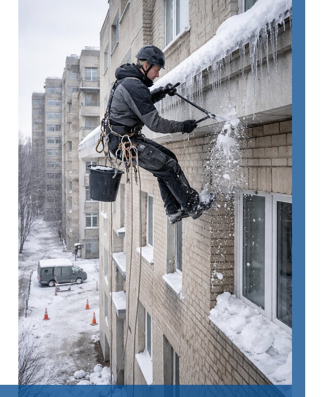 Удаление наледи с карнизов в Дивногорске от 354 р. | ВЫСОТНИК-Двн