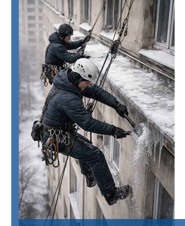 Удаление наледи и сосулек с карнизов в Дивногорске профессионально