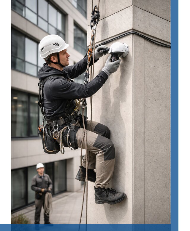 Монтаж камер видеонаблюдения на фасаде в Дивногорске от 8594 р.-ВЫСОТНИК-Двн