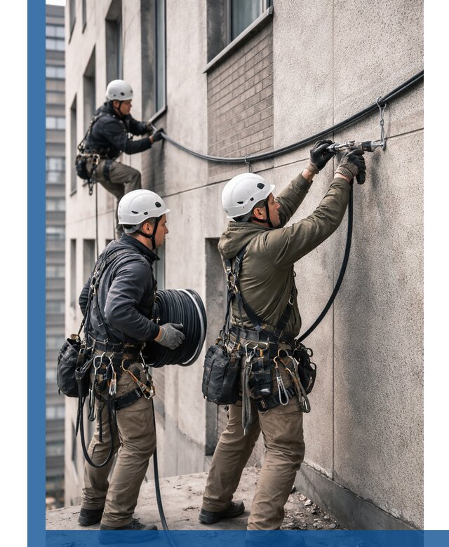 Прокладка кабеля по фасаду в Дивногорске, профессиональный монтаж