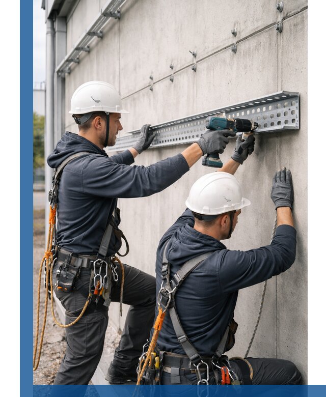 Монтаж кабельных лотков на фасаде зданий в Дивногорске с гарантией