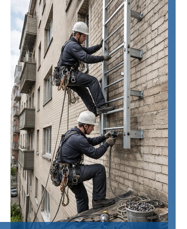 Монтаж пожарной лестницы в Дивногорске от 25275 р заказать у ВЫСОТНИК-Двн