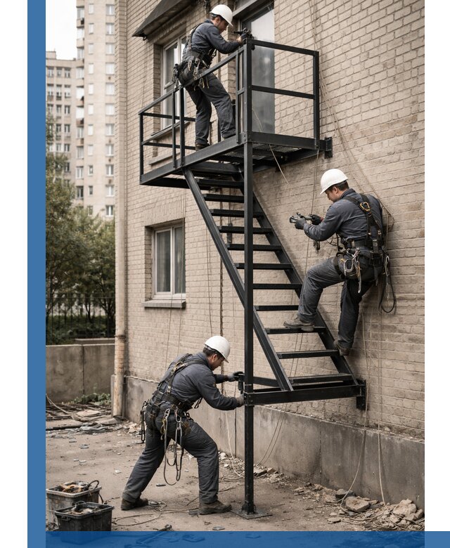 Монтаж пожарной лестницы в Дивногорске, установка и крепление