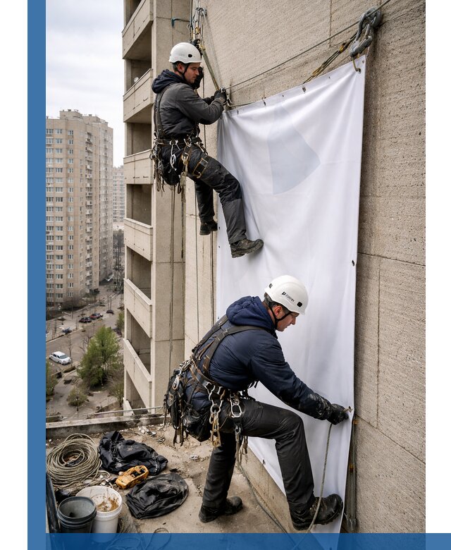 Профессиональный монтаж баннеров на фасаде в Дивногорске
