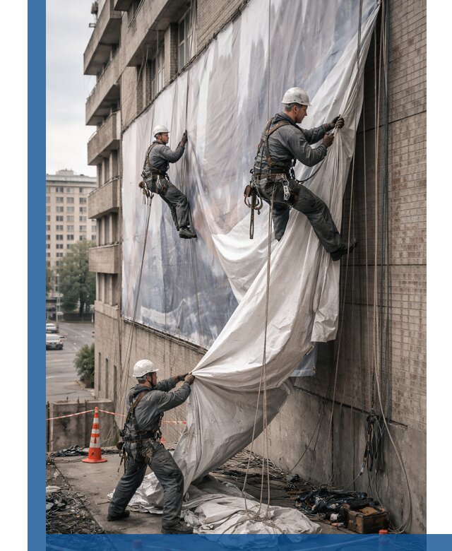 Демонтаж баннеров с фасада в Дивногорске оперативно и безопасно