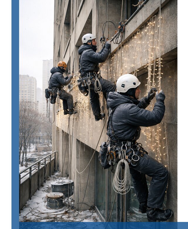 Монтаж новогодней иллюминации и украшение фасадов в Дивногорске