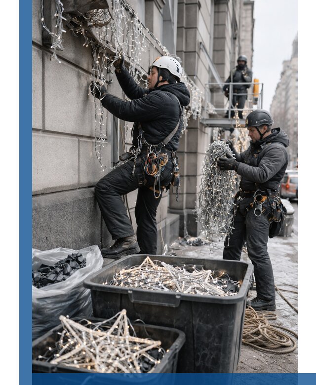 Демонтаж новогоднего оформления и гирлянд в Дивногорске