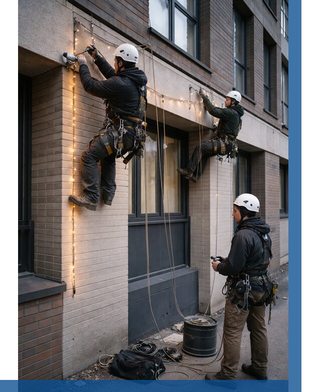 Монтаж гирлянд на фасаде в Дивногорске от 3539 р. | ВЫСОТНИК-Двн