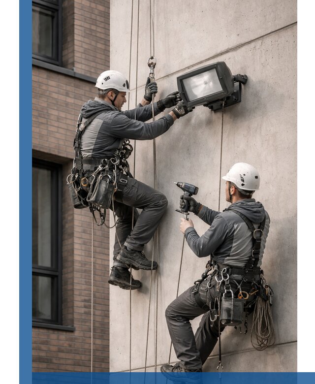 Профессиональный монтаж фасадных прожекторов в Дивногорске под ключ