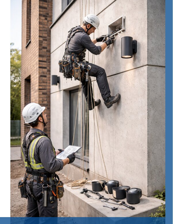 Монтаж фасадного освещения в Дивногорске от 2528 р. | ВЫСОТНИК-Двн