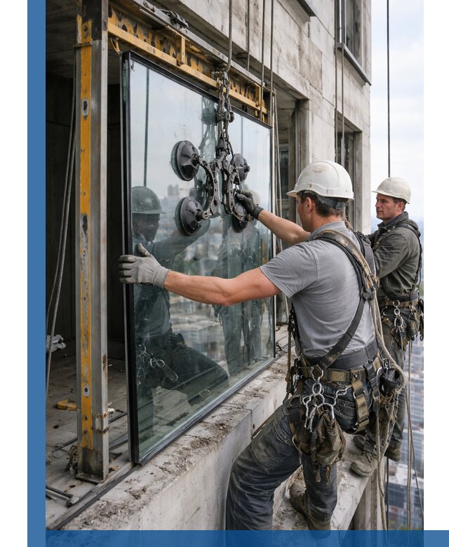 Монтаж стеклопакетов на высоте в Дивногорске с промышленным альпинизмом