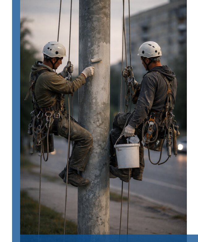 Покраска опор освещения и антикоррозийная защита в Дивногорске