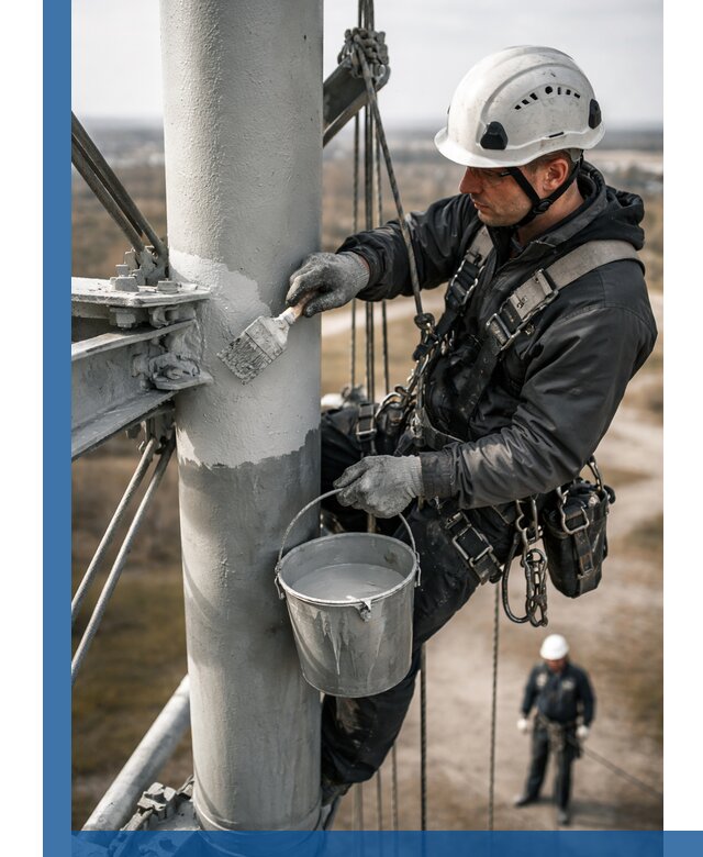 Покраска мачт связи в Дивногорске промышленными альпинистами