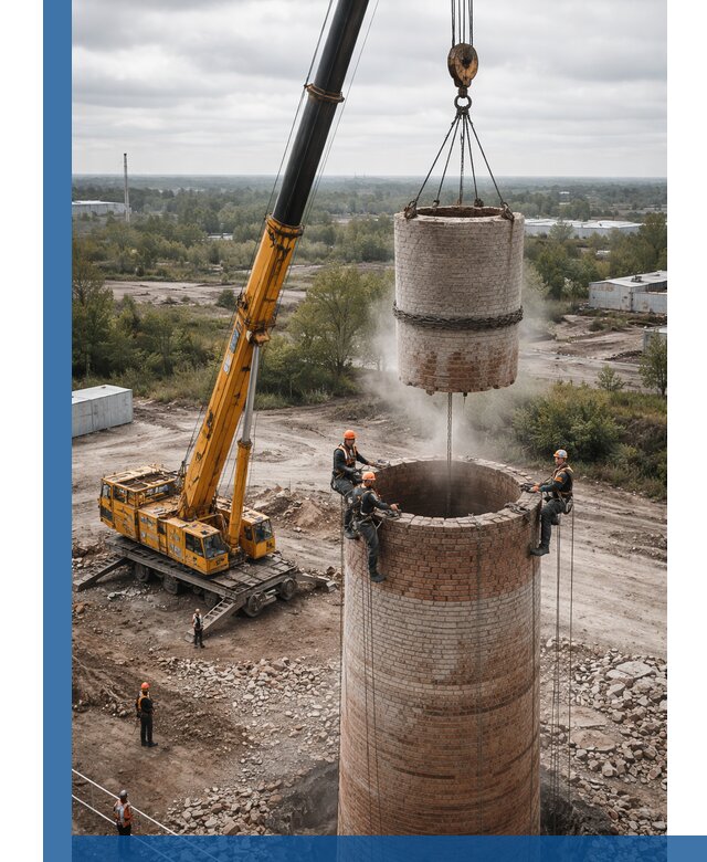 Демонтаж дымовой трубы в Дивногорске с гарантиями безопасности