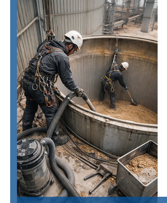 Профессиональная чистка зерновых бункеров в Дивногорске с выездом