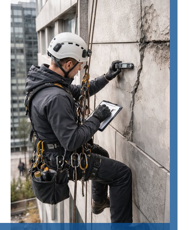 Обследование фасада альпинистами в Дивногорске от 121 р. | ВЫСОТНИК-Двн