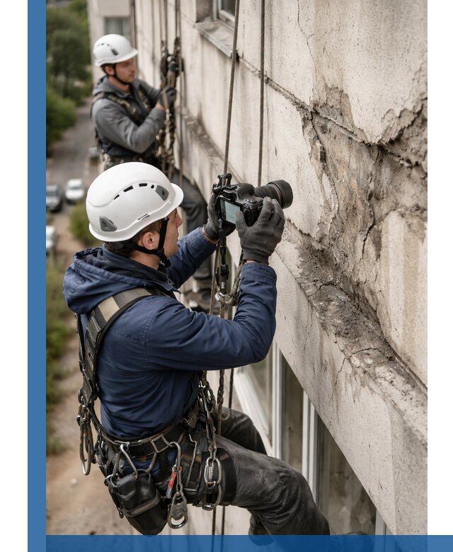 Фотофиксация дефектов фасада с высотной съемкой в Дивногорске