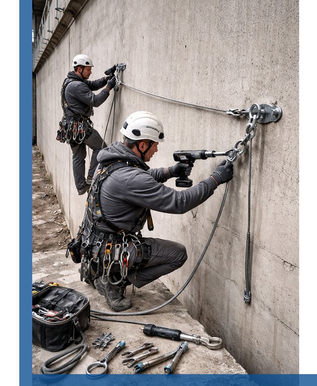 Монтаж анкерных линий высотной безопасности в Дивногорске